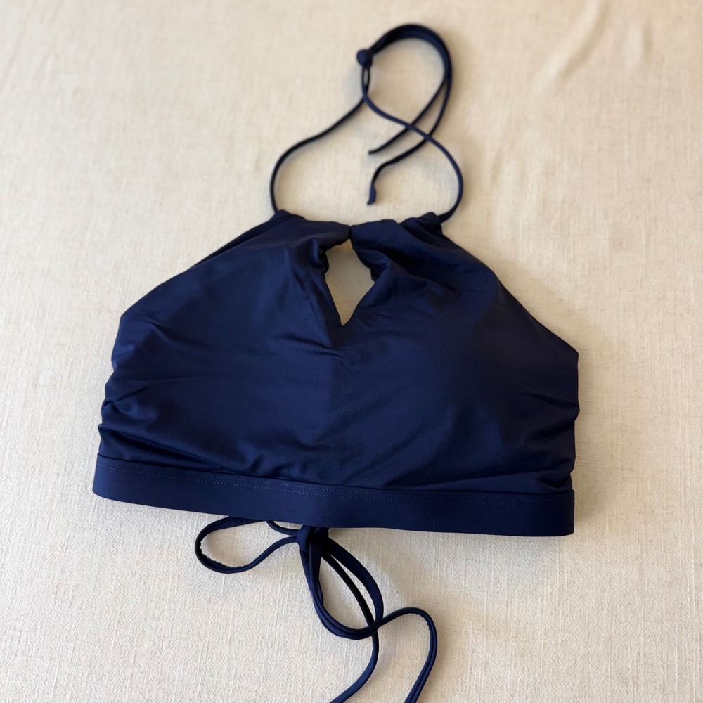 Athleta Navy Blue Bikini Set High Neck Halter Keyhole Top Side Tie Bottoms S - Picture 10 of 10